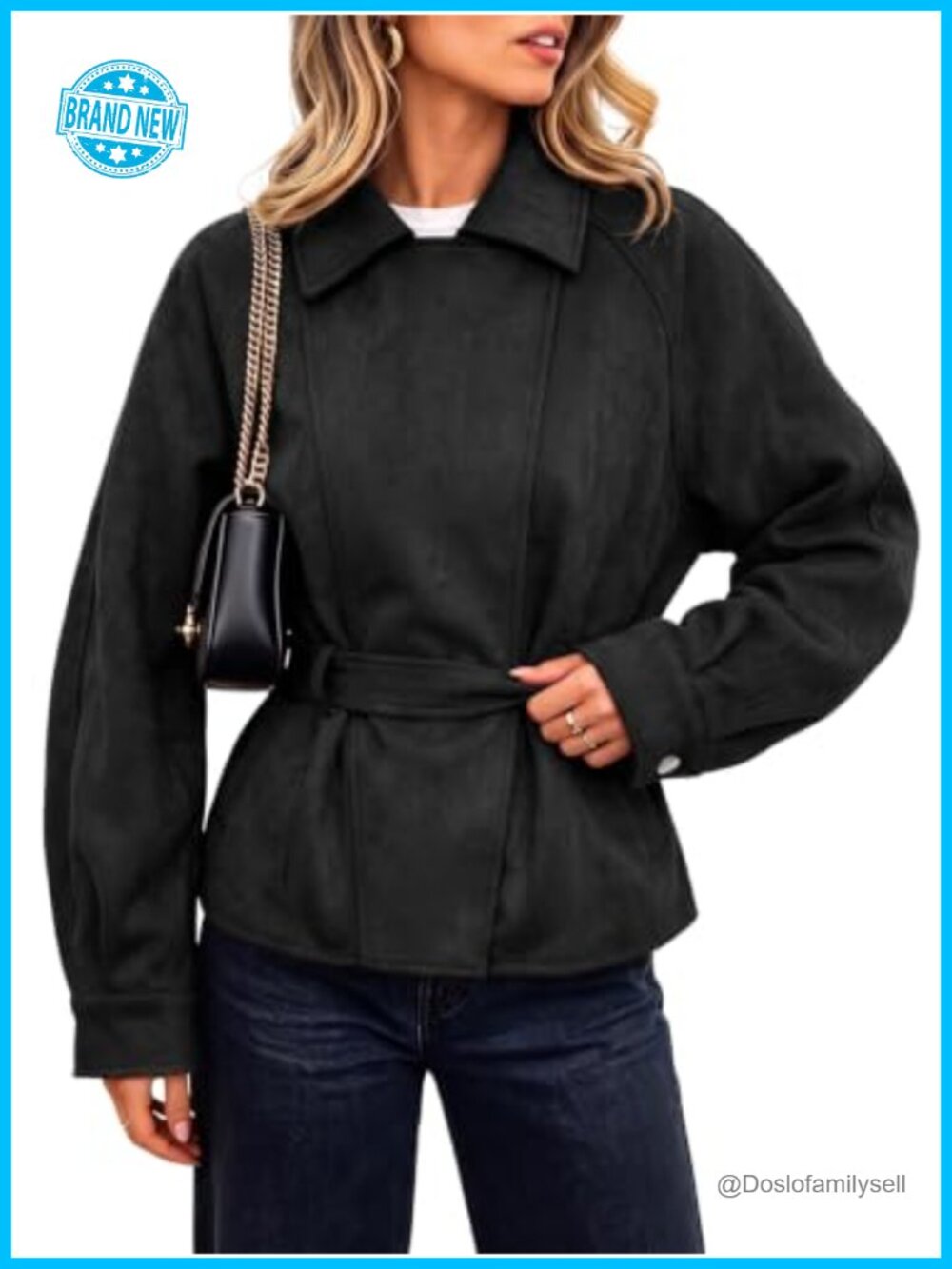 Faux Suede Cropped Trench Coat Notched Lapel Double Breasted Womens Fall